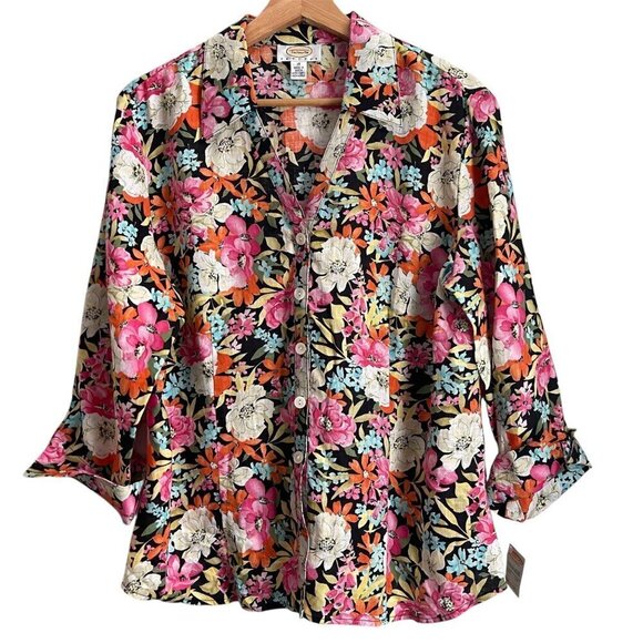 Vintage Talbots Petites Womens Linen Top Size 16 Floral Easter Spring Deadstock - Picture 1 of 10